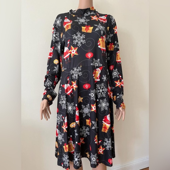 Dresses & Skirts - Women’s Christmas Print Pullover Flared A Line Swing Long Sleeve Dress, XL